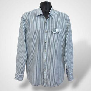 Tommy Bahama Men L Blue Stripe Shirt Island Modern Fit Cotton Business Casual
